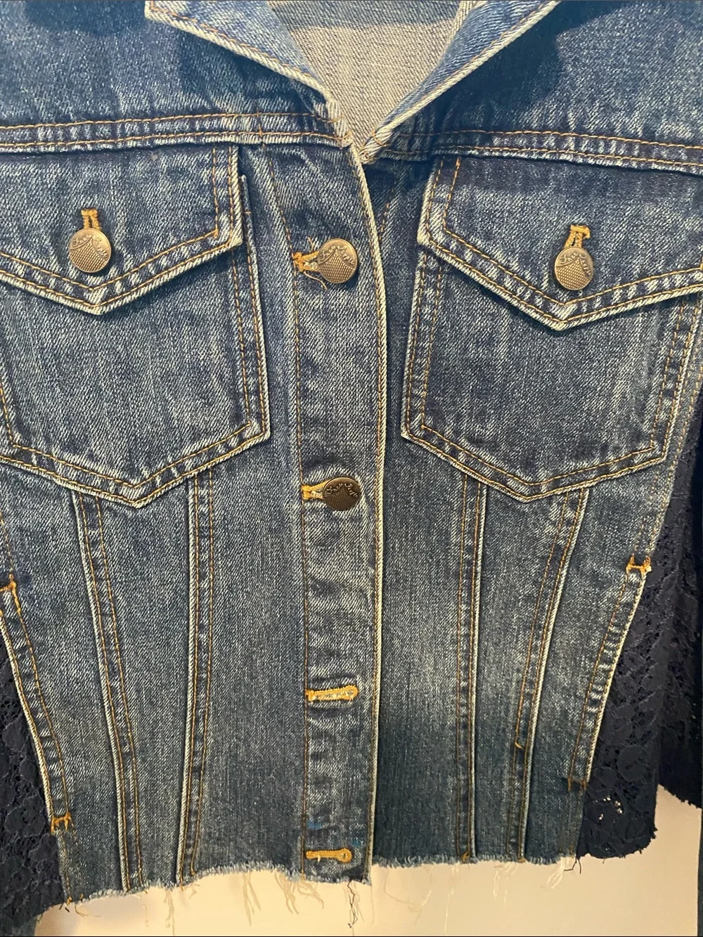 Free People Lace and Blue Denim Jacket with Contrast Stitching NWOT - Picture 4 of 9